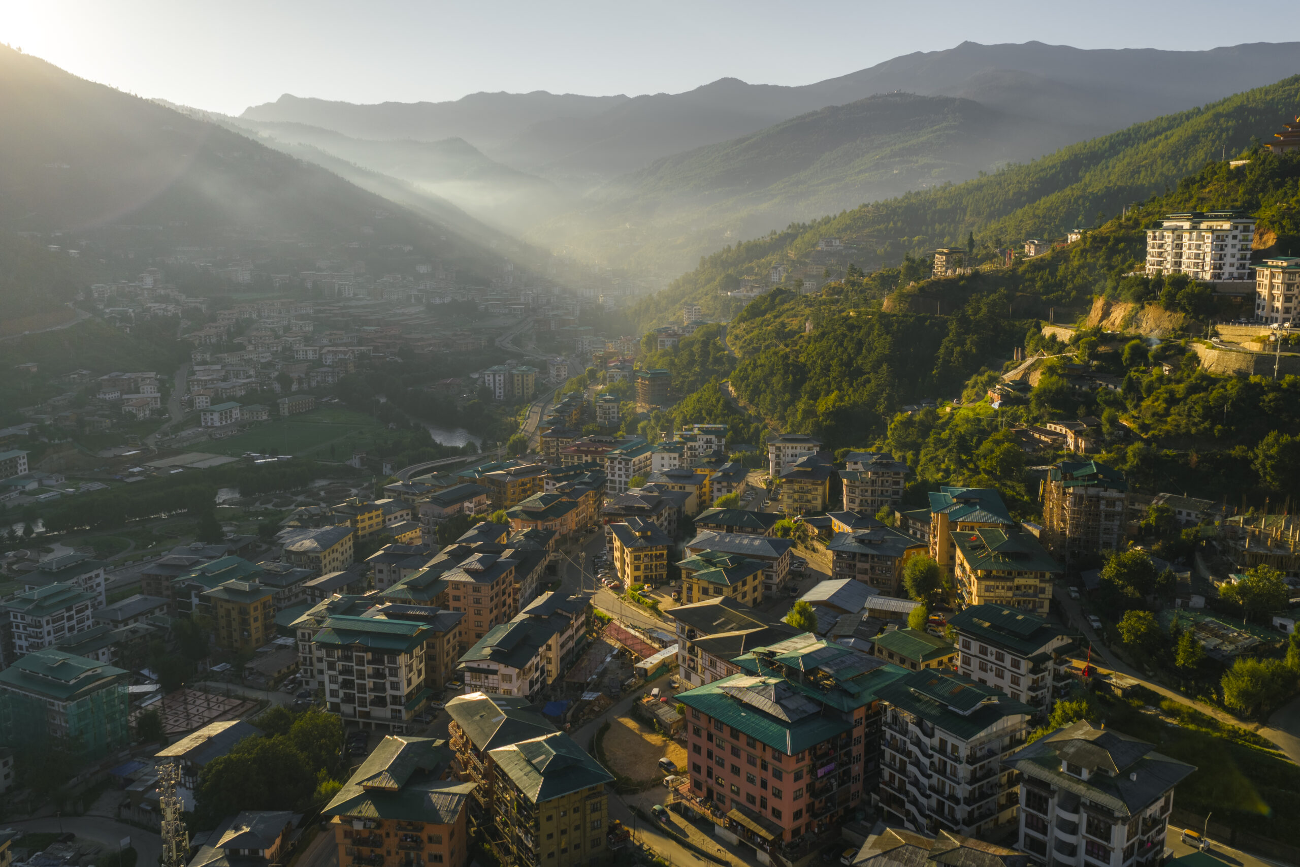 Aerial view of Bhutanese town